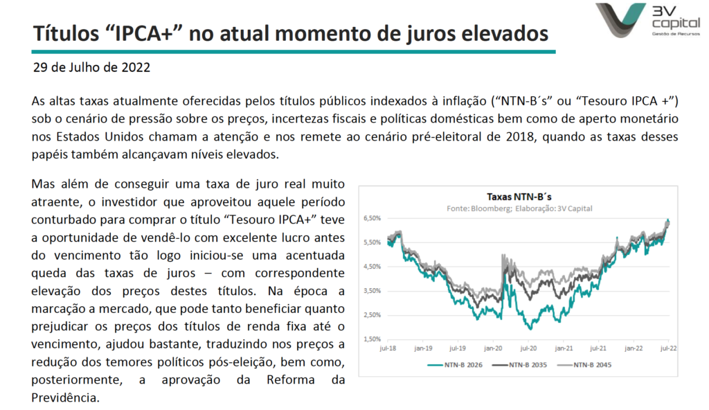 Artigo da 3V sobre Títulos Indexados à Inflação